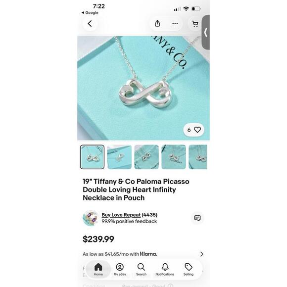 Tiffany & Co Paloma Picasso Double Heart Infinity Necklace